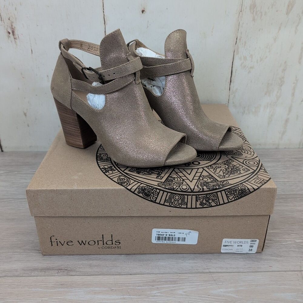 Five Worlds by Cordani Concha Platform Sandal Size 38 Glitter Beige